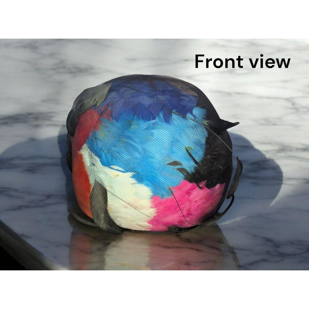Vintage Don Anderson New York Womans Formal Hat Vibrant Colors w/ Black Feathers